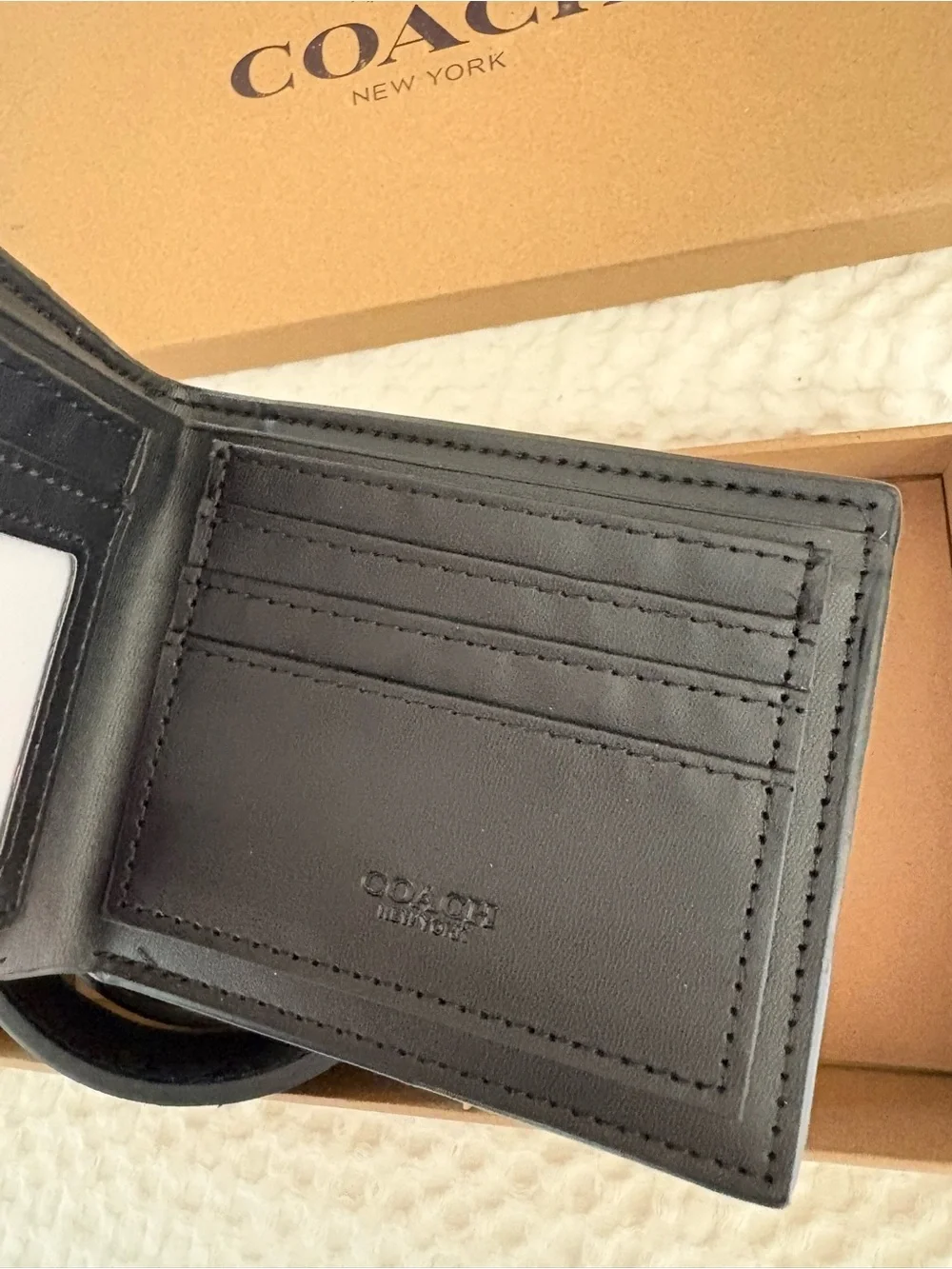 Coach Men’s Black Signature Belt & Navy/White Stripe Wallet Set N/A